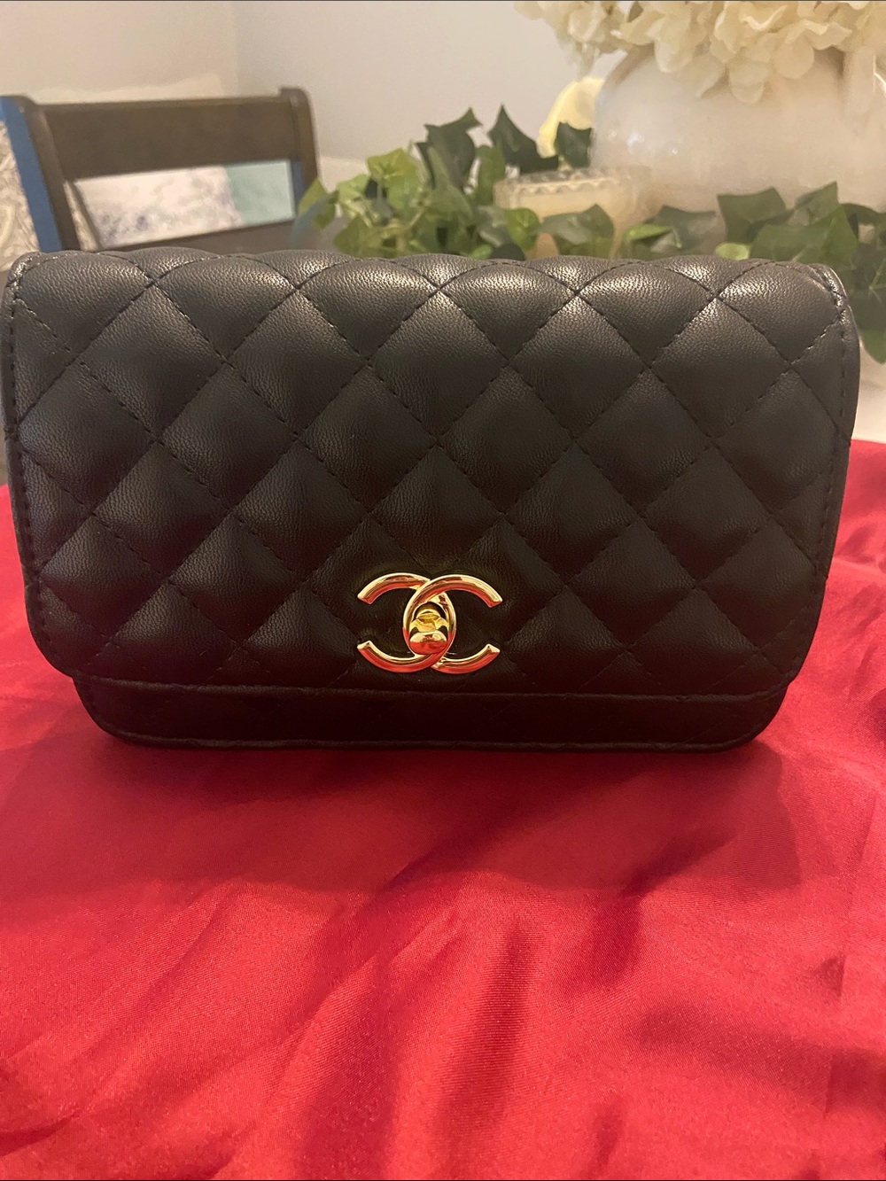 CHANEL Black Quilted Mini Wallet-on-Chain with Gold CC